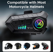 Y10 Motorcycle Helmet Bluetooth Headset | Wireless 5.3 Waterproof IPX6, Noise Cancelling Helmet Headphones with Mic for Single Rider, Hands-Free Music & Calls (HELMET NOT INCLUDED)