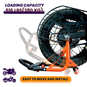 Dismantlable Rear Paddock Stand With 360 Rotation & Skate Wheels (Bike Wt upto: 280 kgs) - Black-Orange