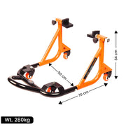 Dismantlable Rear Paddock Stand With 360 Rotation & Skate Wheels (Bike Wt upto: 280 kgs) - Black-Orange